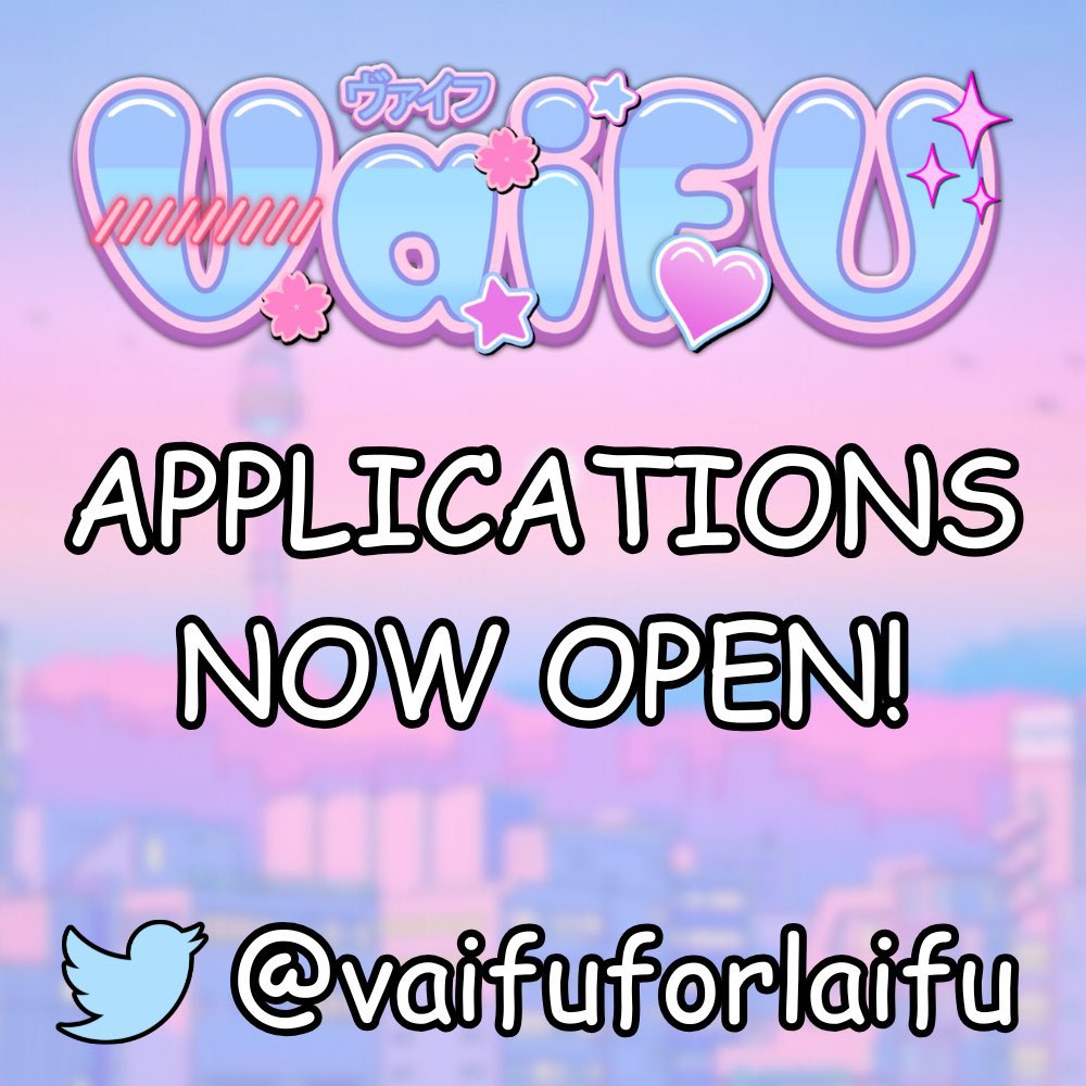 ✨ APPLICATIONS FOR THE VTUBER GROUP VAIFU ARE NOW OPEN! ✨ 

Vaifu is a Vtuber group focused on connection, creativity and community!  There are no contracts or NDA's, just a group of passionate Vtubers working towards the shared goal of bettering themselves and their