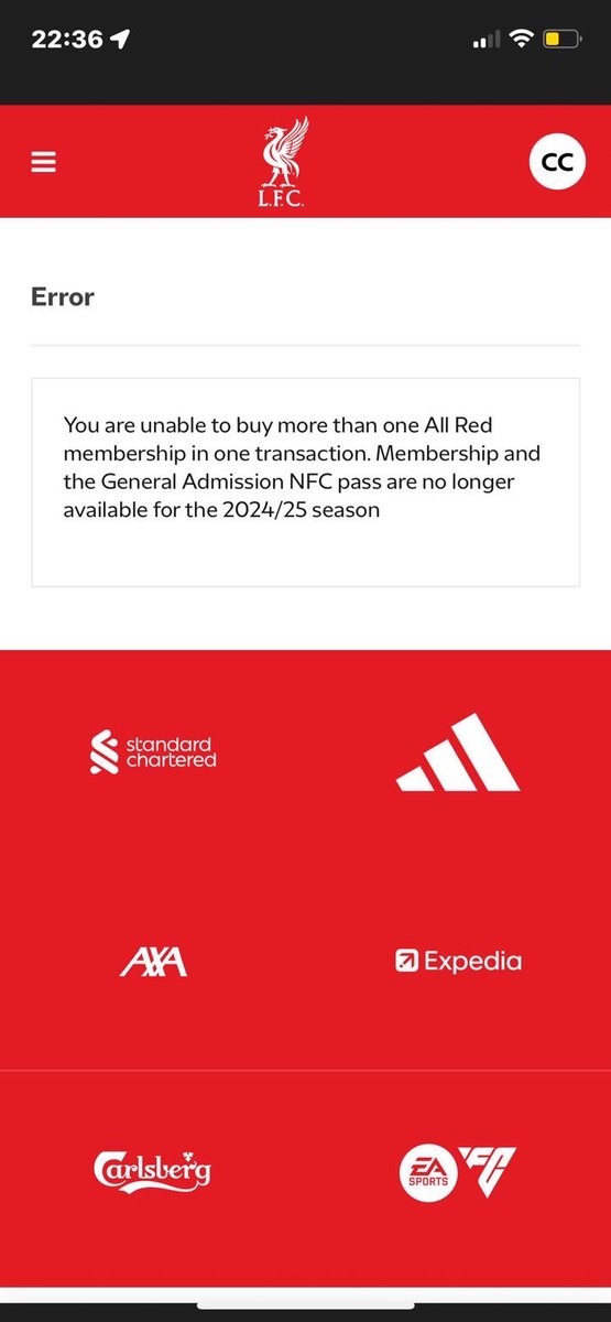 MaxALFC's tweet photo. Anyone know why my mate can’t checkout a GA pass when he’s never had one before? https://t.co/VWtYyjVKMj