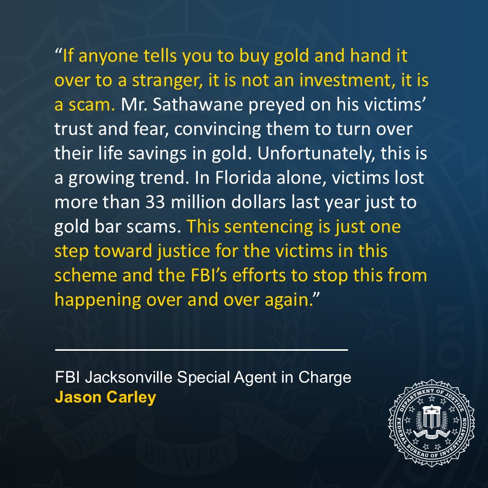 CASE UPDATE from <a href="/FBIJacksonville/">FBI Jacksonville</a>: On Monday, #FBI Jacksonville and law enforcement partners announced that Atharva Shailesh Sathawane, of India, was sentenced to 18 years in prison for his role in an international fraud scheme that targeted elderly victims and convinced them to