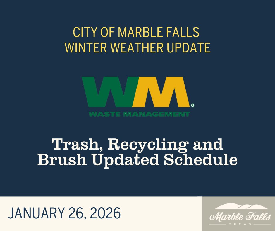 Due to lingering ice on residential streets and refreezing conditions overnight, Waste Management will not be operating trucks tomorrow, Tuesday, January 27 for safety reasons.

Updated residential trash schedule as of 1/26/26:
• Tuesday routes → Wednesday
• Wednesday routes