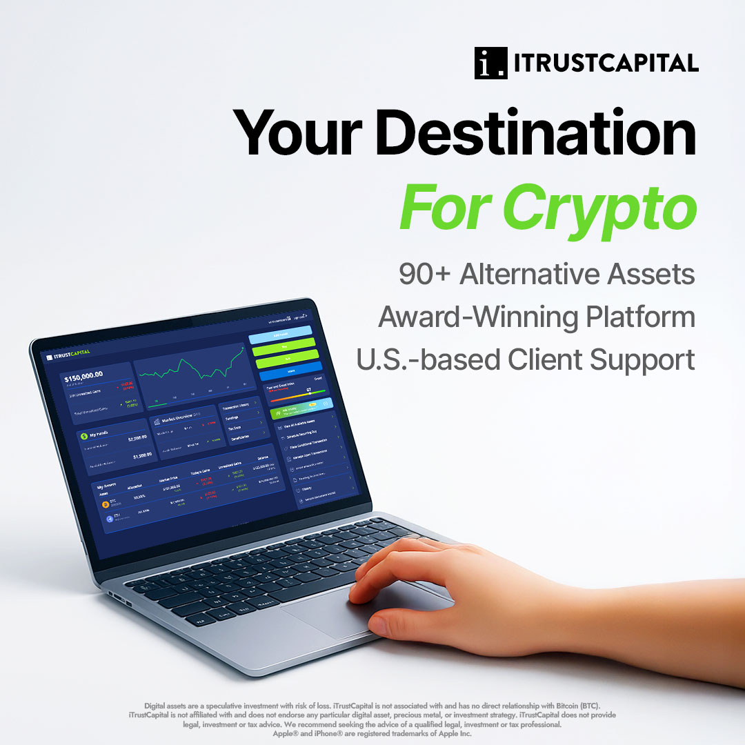 Your all-in-one crypto account is here. As an award-winning platform with  90+ alternative assets and 5-star U.S. based client support, iTrustCapital  is the only crypto account you need. ↳ All roads lead