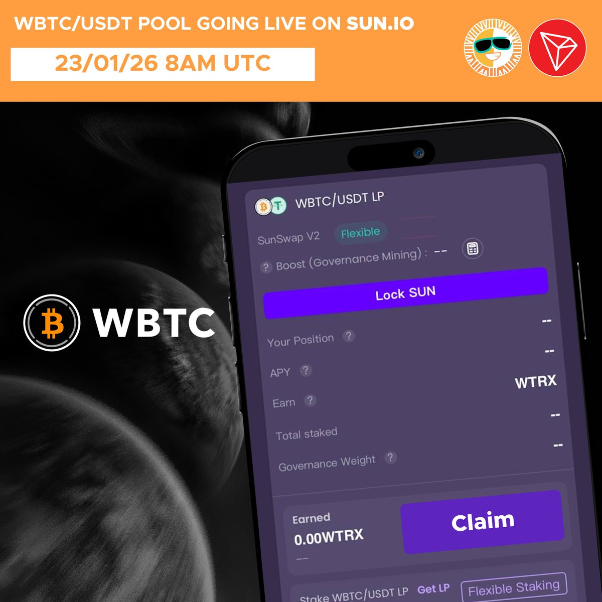 WBTC/USDT 即将在@trondao 生态的重要交易平台@OfficialSUNio 正式上线，开放时间为1 月23 日UTC 8:00。目前充值通道已提前开启，用户可前往🌐  https://t.co/PePWqSxWds 完成资产准备，抢先布局流动性与交易机会。 作为连接比特币资产与