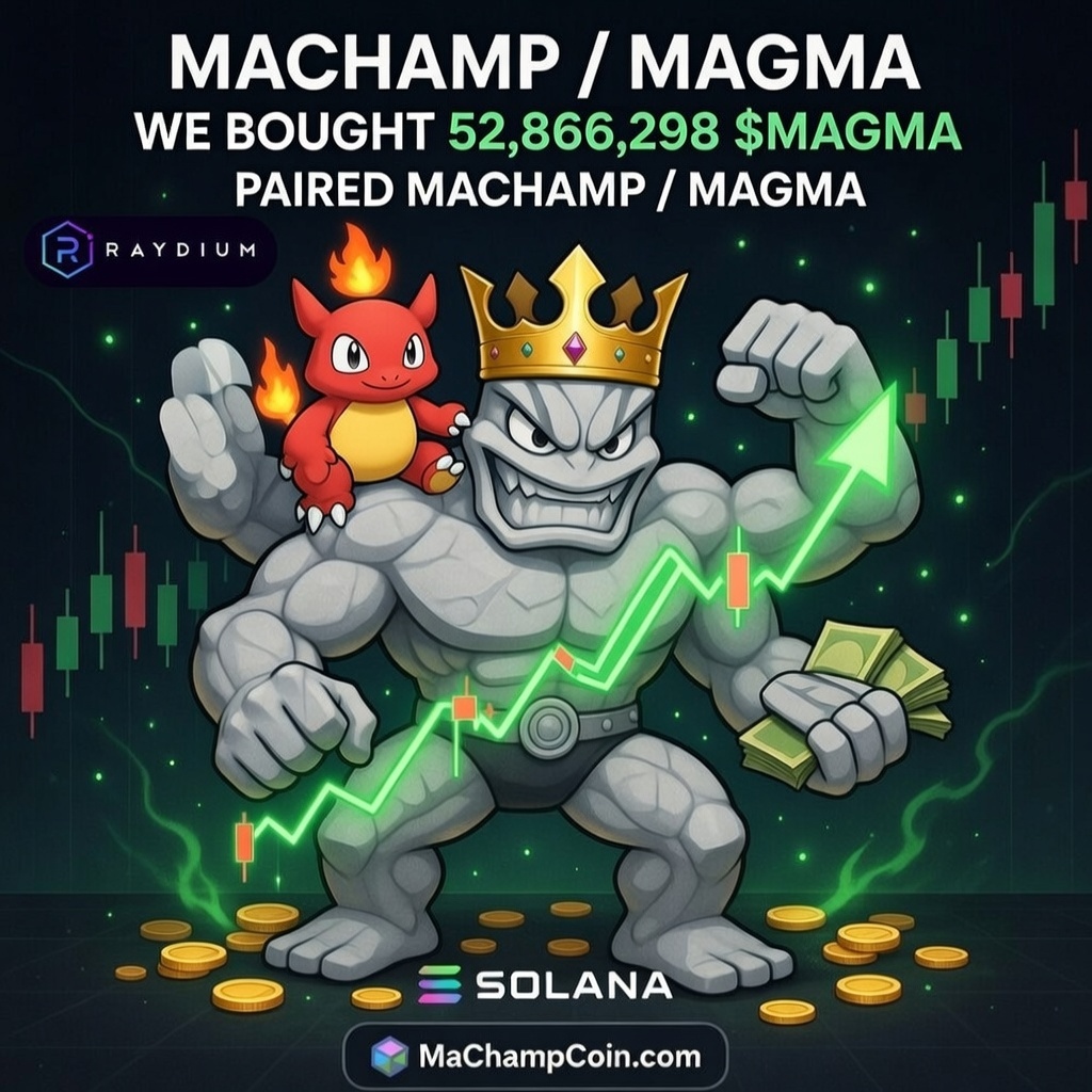 💪MACHAMP👑MAGMA🔥

Some Kings don’t cool off.
They ignite.

We picked up 52,866,298 $MAGMA and launched the MACHAMP / MAGMA liquidity pool in support of <a href="/RarifyMagmar/">Magmartyr</a> — the Fire King, on a mission to collect them all.

Magmar isn’t Uncommon.
Fire is RARE.

No shortcuts.
No cold