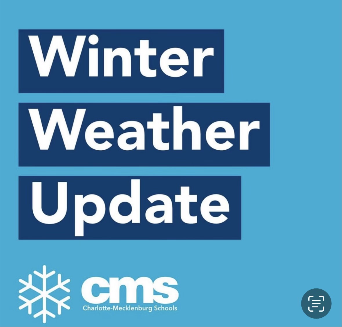 ❄️ ❄️ ❄️ Due to winter weather conditions across the county, CMS will have a remote school day for students on Tuesday, Jan. 27, 2026. All CMS district, school and work locations will be closed for students and staff. 
Stay safe and warm. ❄️ ❄️ ❄️