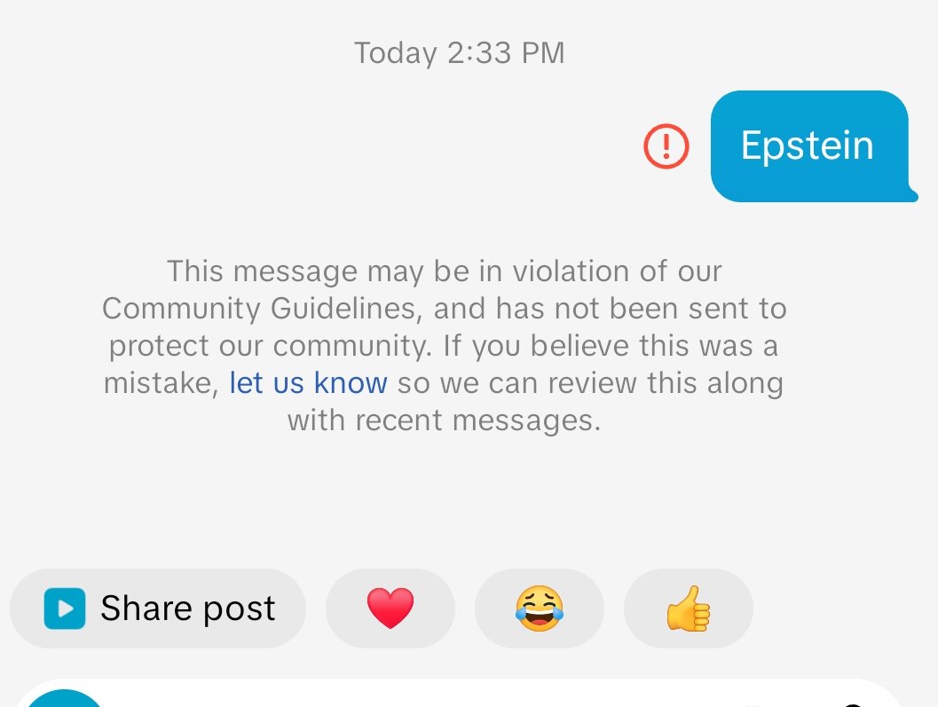I had to try it for myself! 
Tik Tok is now censoring even mentioning Epstein in a DM! Why would Larry Ellison be so worried about someone even speaking his name?