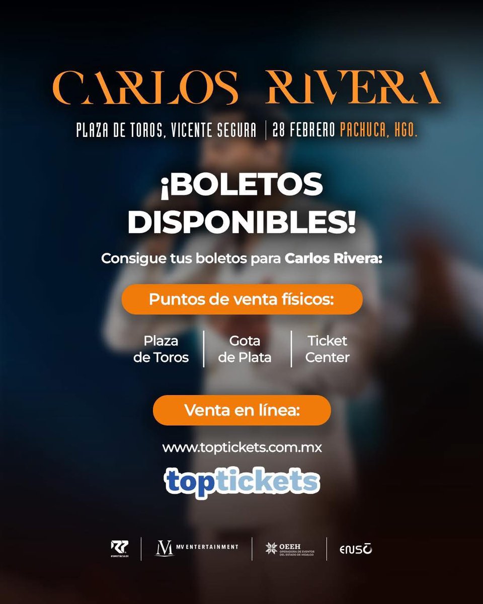 La emoción se vive en vivo 🎶🤍
Carlos Rivera llega a Pachuca este 28 de febrero.

📍 Plaza de Toros Vicente Segura
🎟️ Boletos disponibles en toptickets.com.mx

#CarlosRivera #CarlosRiveraPachuca
#MVEntertainment @mve_mx