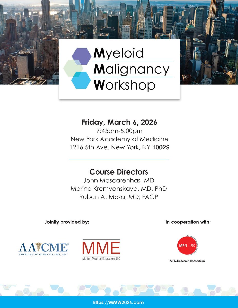 MeltonMedEd's tweet photo. Register today for the 4th Annual Myeloid Malignancy Workshop! 🔗https://t.co/EhK5rilXfB
⭐️Cutting-edge updates on the science and clinical care of myeloid malignancies
⭐️CME/CE for physicians, NPs, nurses, PAs
⭐️Trainee awards and emerging investigator opportunities available! https://t.co/EgQp21un2b