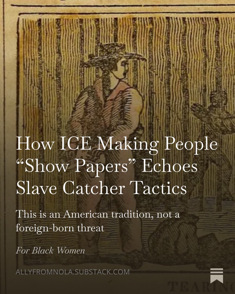 How ICE Making People “Show Papers” Echoes Slave Catcher Tactics

This is an American tradition, not a foreign-born threat

open.substack.com/pub/allyfromno…