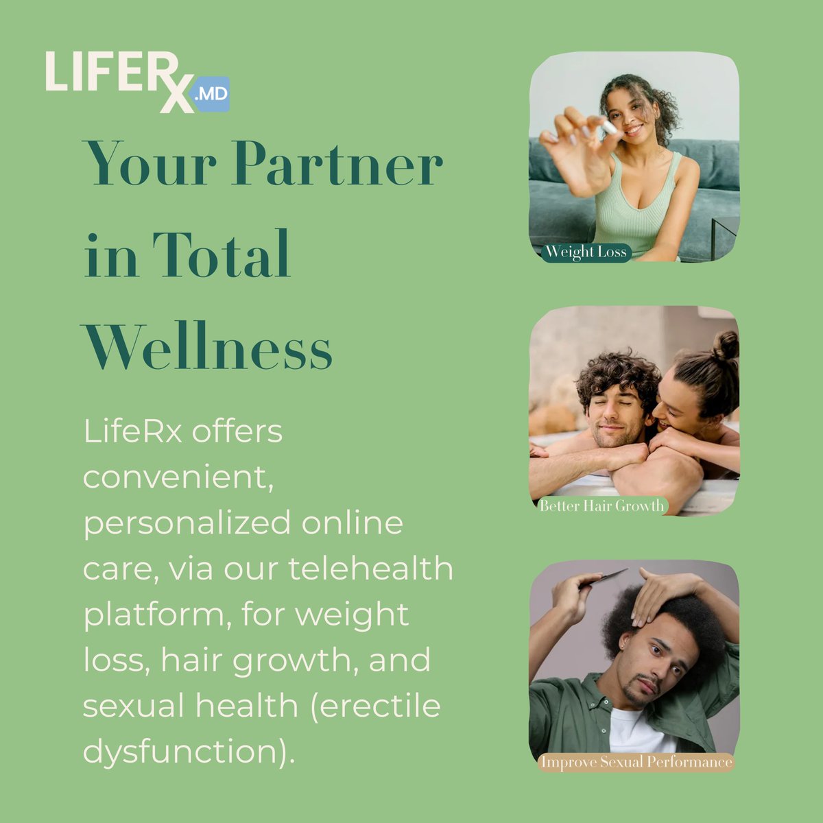 liferxmd_inc's tweet photo. #LifeRx provides provider-guided telehealth care with personalized support for #weightloss, #hairgrowth, and #sexualhealth, delivered through a convenient online platform.

Learn more: https://t.co/EESTCxhlYA

#Telehealth https://t.co/Lo12fJObVf