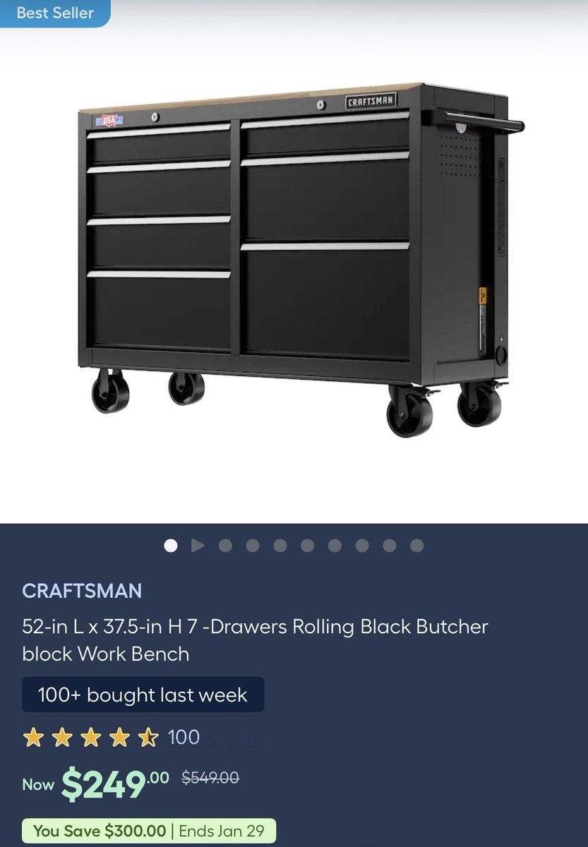 thedealsguy_'s tweet photo. Craftsman 52in Work Bench for $250! 🔥

Craftsman 52-in L x 37.5-in H 7 -Drawers Rolling Black Butcher block Work Bench

Previously $550 — awesome deal for the garage.

👉 https://t.co/G9MMj8AE3p
#LowesPartners @Lowes #Ad https://t.co/9x4XmWAwZY