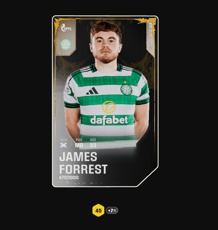 When this tweet gets 50 likes, I will giveaway a In-Season Limited James Forrest card!!

To participate:

❤️Like this post
🔃 Retweet this post
📢Comment your Sorare 'username' in the comments

Good luck to everyone!😃