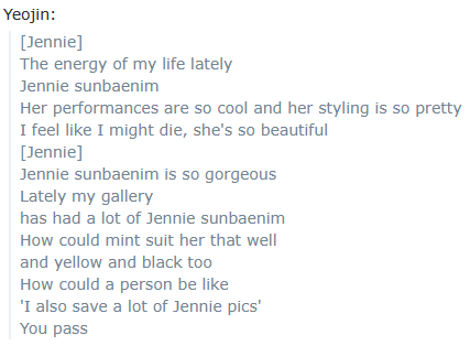 litell_johnn's tweet photo. Chat highlights: Yeojin fawns over Jennie (260126)

Text links:
https://t.co/TQV1m9TCA4 https://t.co/vpgNobclEK
