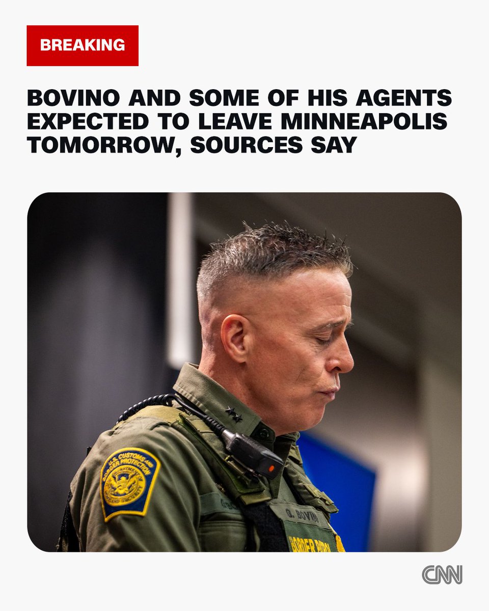 CNN's tweet image. Top Border Patrol official Gregory Bovino, a key player in Trump's immigration crackdown, is expected to leave Minneapolis tomorrow, sources tell CNN
cnn.it/3NEdbYZ