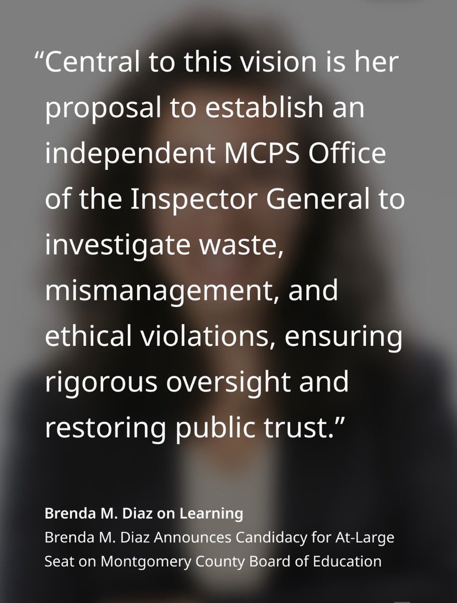 BrendaMDiaz4BOE's tweet photo. Building on my strong performance in the 2024 District 2 race—where I earned 42.7% of the vote and the support of more than 172,000 Montgomery County residents— I am formally announcing my candidacy for the At-Large Board of Education seat!

#MCPS https://t.co/Wcf49ZnvDy
