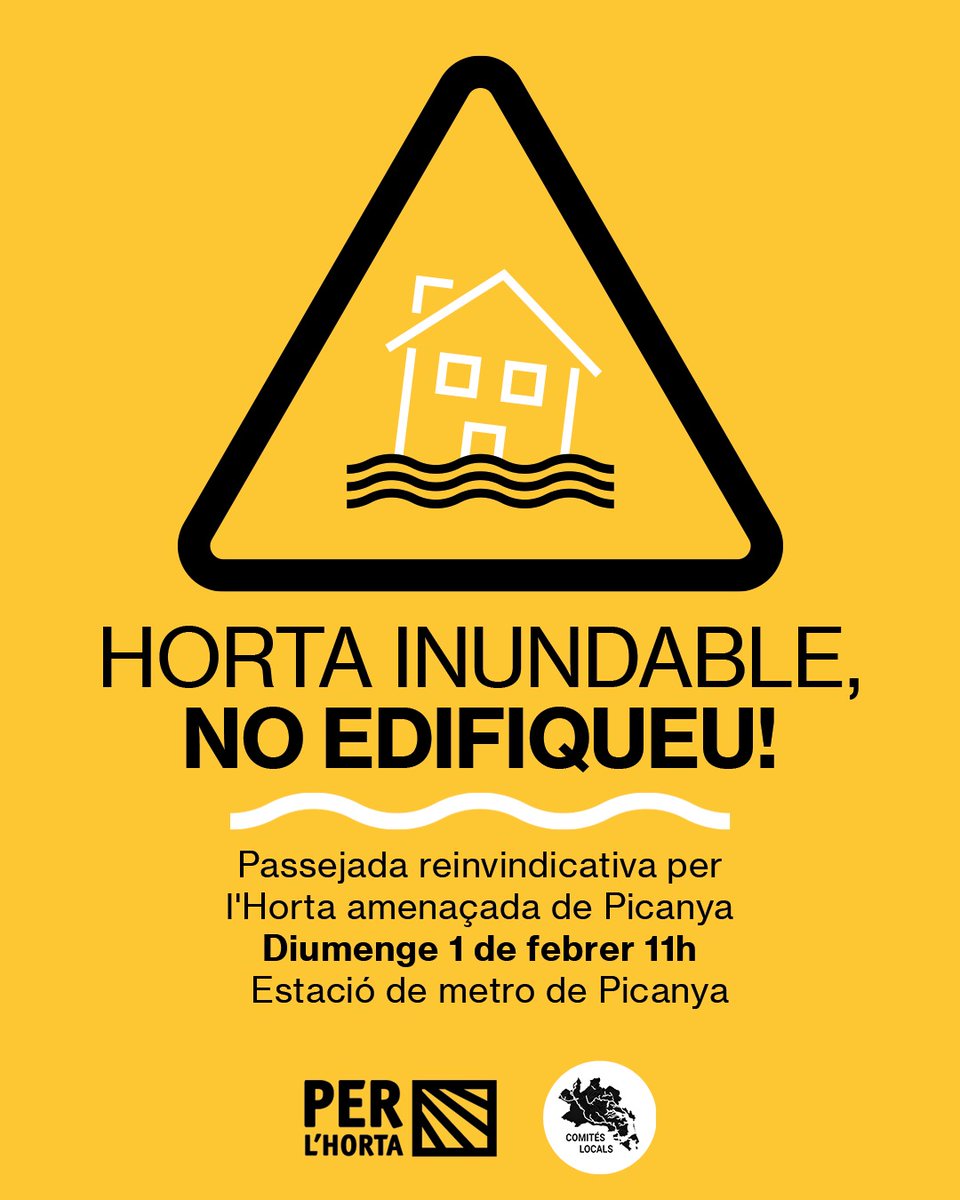 perlhorta's tweet image. 🔥Alerta🔥

Aquest DIUMENGE 1 DE FEBRER 👇🏼

🌱Després de la DANA, volen ampliar el polígon de Picanya?🤔
👣 Passejada reivindicativa per l’Horta amenaçada de Picanya

 ⏰ 11 h
 📍 Estació de metro de Picanya share.google/9fdRNre6GgRkal…
👉 Vine, participa i ajuda