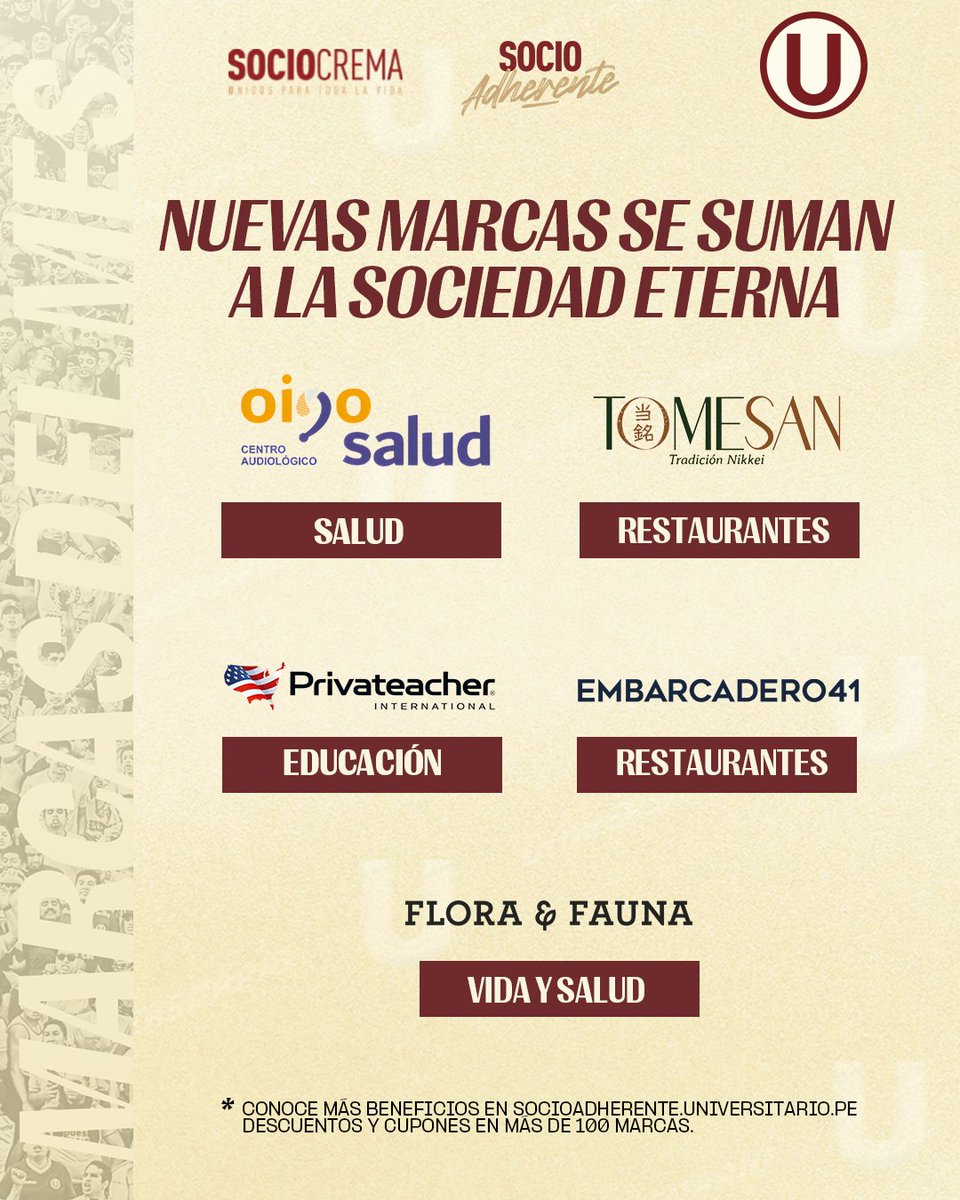 𝗘𝗫𝗖𝗟𝗨𝗦𝗜𝗩𝗢 𝗣𝗔𝗥𝗔 𝗡Ⓤ𝗘𝗦𝗧𝗥𝗢𝗦 𝗦𝗢𝗖𝗜𝗢𝗦🔝💛

Presentamos a nuestras nuevas marcas afiliadas, que traerán grandes beneficios a nuestros Socios Cremas y Adherentes.

👉 Únete a #UnaSociedadEterna aquí ▶️ bit.ly/3XIMFP8

#UnaHistoriaDeGrandeza