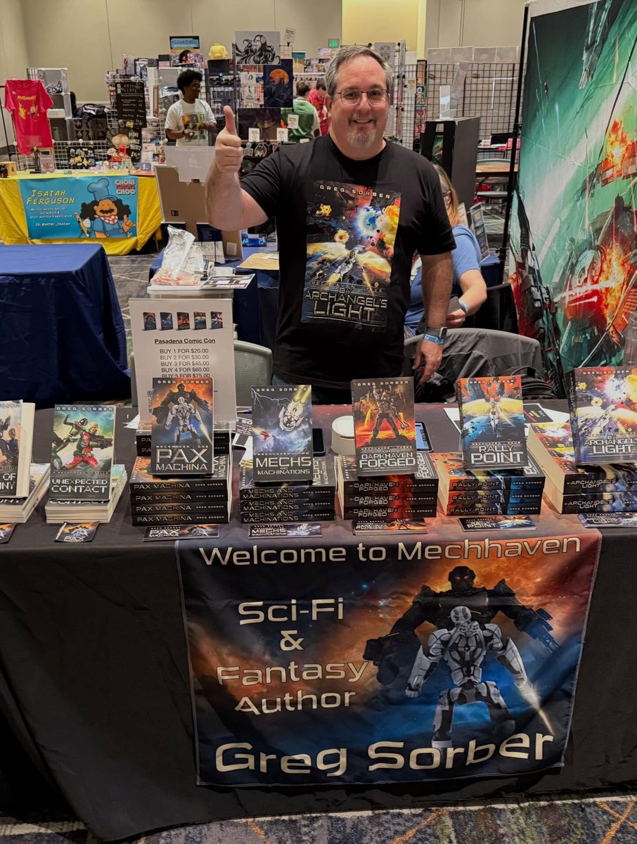 JonnieFazoolie's tweet photo. My Pasadena #ComicCon partners in bookselling! We staked the claim in an island of four tables, the official #ScienceFiction HQ! Thanks to everyone @ingridmoon @gregsorber and Blake &amp; Sherry Shimshock! https://t.co/eNmBbB0uBi