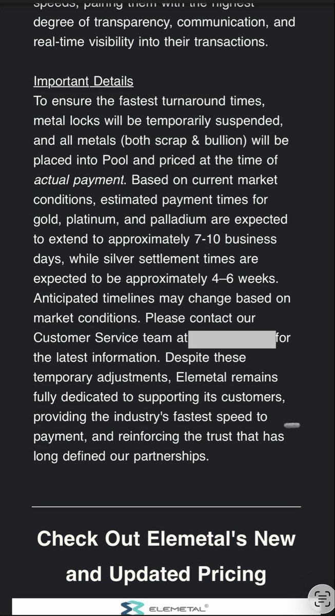 🚨 🚨 THIS IS HUGE 🚨 🚨 

Elemetal and Metalor have both paused purchases of SCRAP GOLD and they are no longer allowing locks for dealers!

🔔 Metalor is one of the largest refiners in America and they’ve temporarily paused buying Gold!

‼️ First it was scrap silver, now scrap