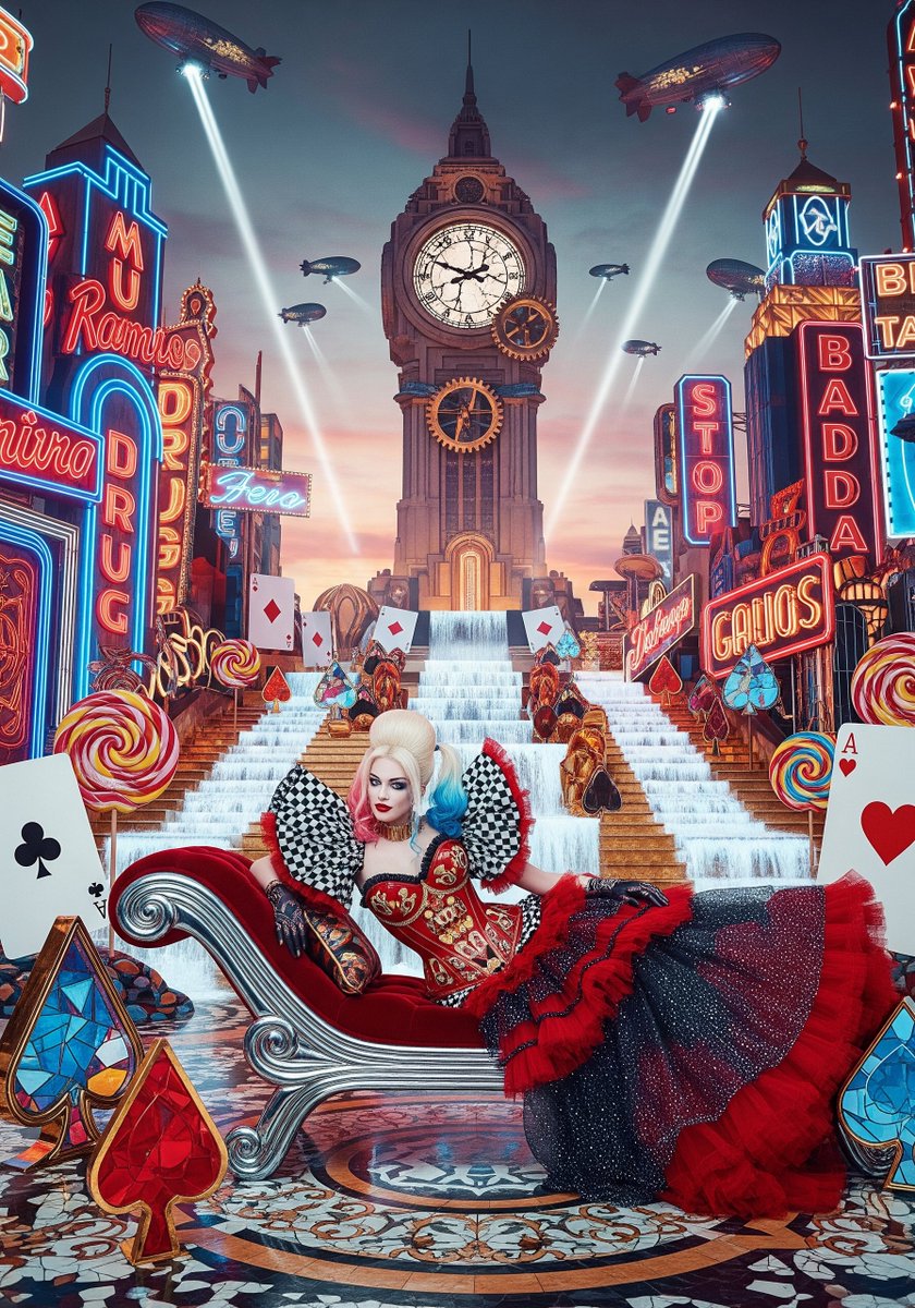 NordenNokterion's tweet image. Clock Block, Harley Rock 1.0 Tick Tock, Harley Mock. Clockwise Crime, Harley Prime. Harley Sits and Time Splits
#HarleyQuinn #ArtDeco #AvantGarde #Burlesque #Editorial #Fantasy #Fashion #Kitsch #Maximalism #NeoNoir #PopArt #Retro #Surrealism #AIart #Photoshop