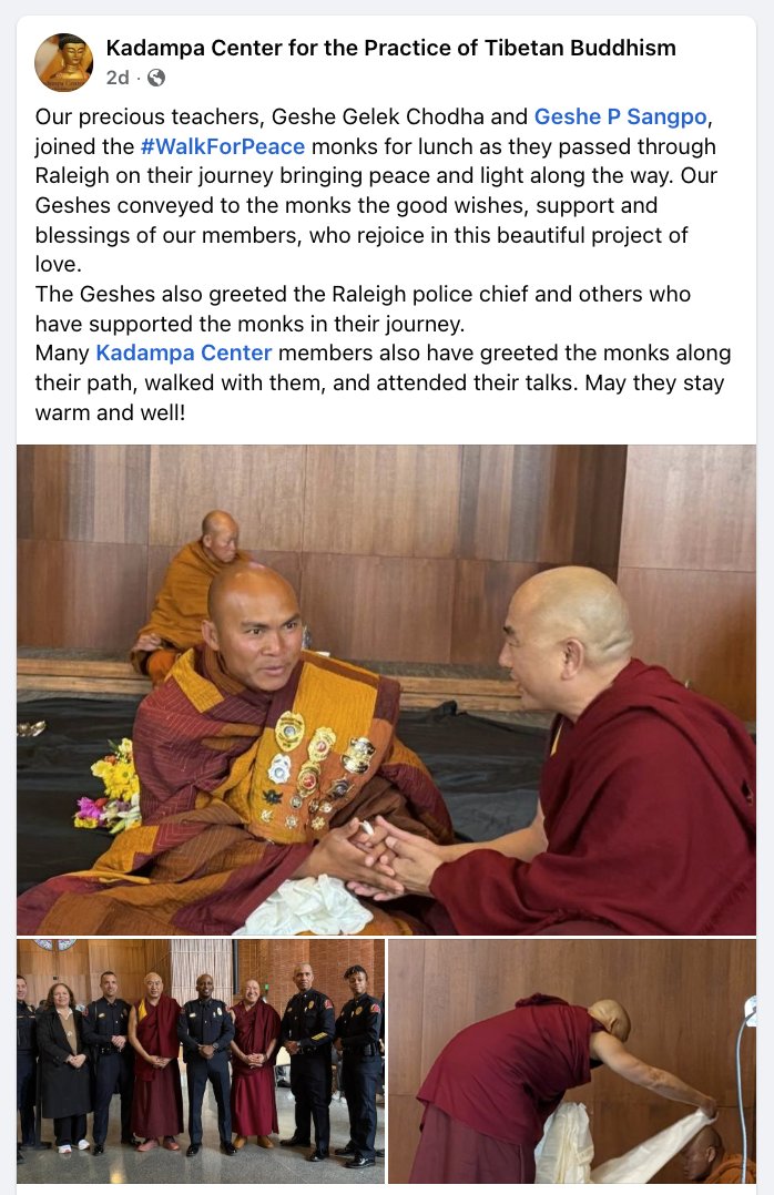 bhuchungtsering's tweet photo. This! Geshe Gelek Chodha and Geshe P Sangpo along with their members joined the #WalkForPeace by #Buddhist monks  as they passed through Raleigh yesterday.  Their #Kadampa #Tibetan #Buddhist Center was founded by #FPMT under Lama Yeshi and Lama Zopa ཞི་བདེའི་ཆེད་གོམ་བགྲོད་། https://t.co/eJJeKF0UEl