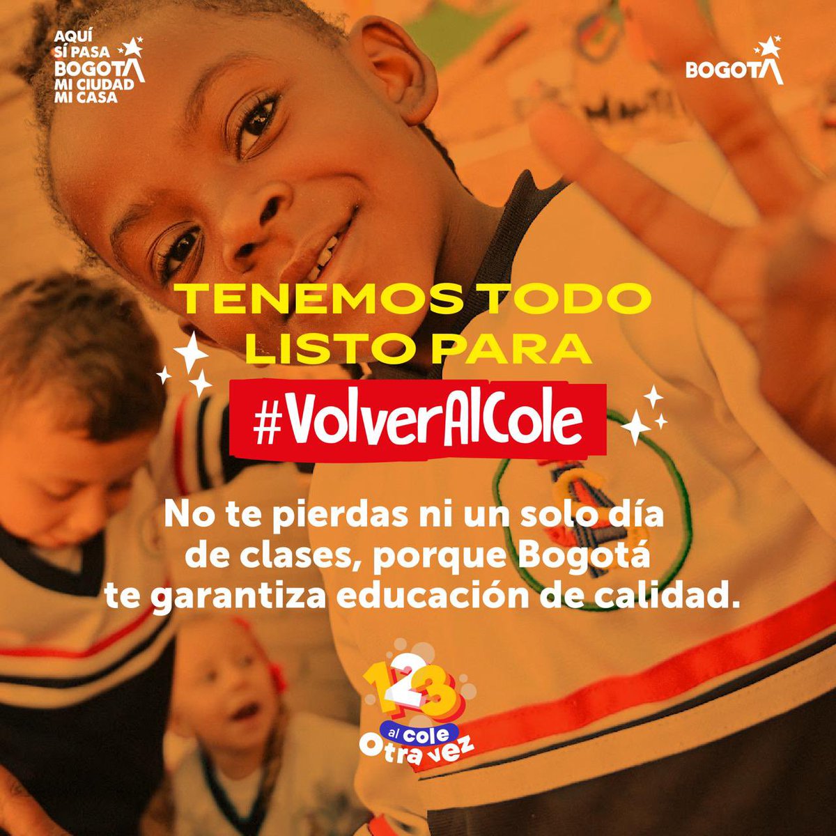 habitatbogota's tweet photo. 🧡¡Felices de #VolverAlCole!🧡 Hoy inicia un nuevo año junto a estudiantes, docentes, equipos de apoyo, servicios generales y seguridad. Gracias por llenar los colegios de energía, sueños y ganas de aprender. ¡Que sea un gran 2026 para todos! https://t.co/MQARgBkWik