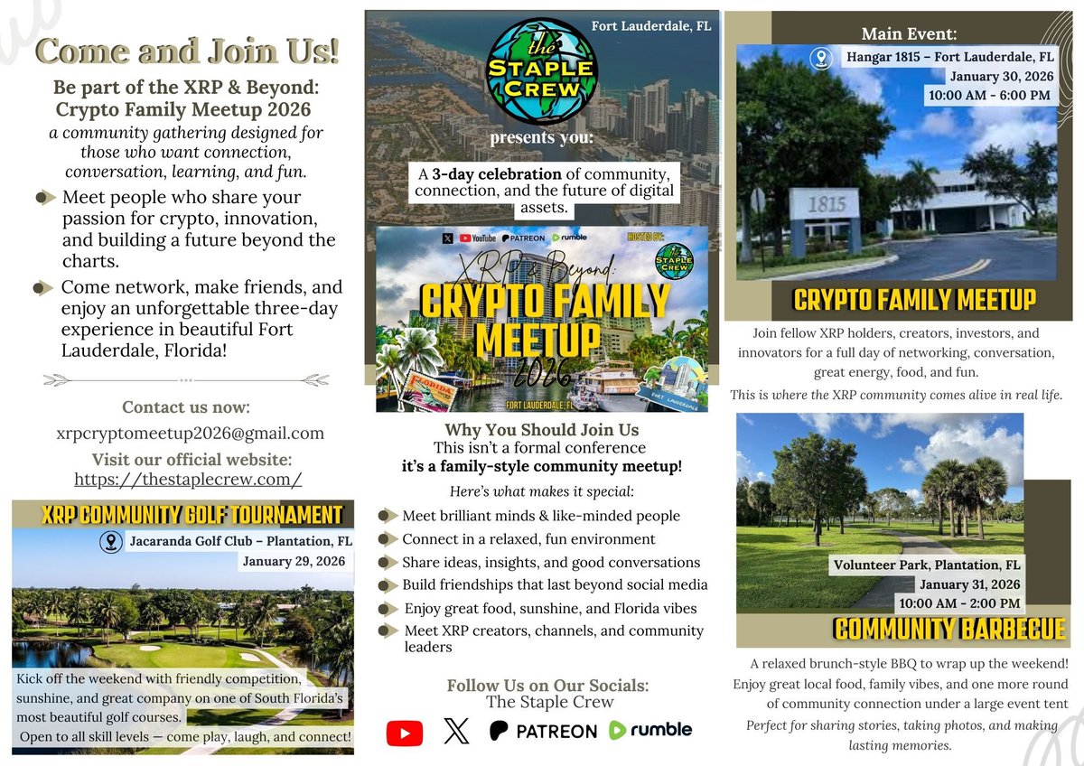 JennaXCrypto This week! Fort Lauderdale, Florida Come be in a room that  lifts you higher. 📩 Email to secure your spot:  xrpcryptomeetup2026@gmail.com