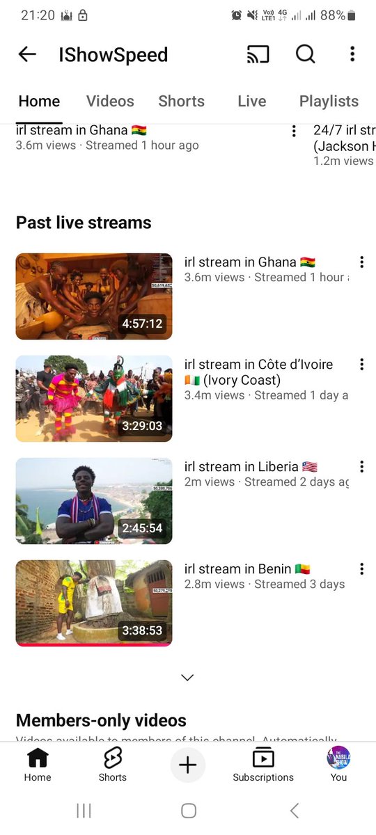 Muftawu_Nabila's tweet photo. @IShowSpeedHQ livestreams:

Benin = 2.8m in 3 days 

Liberia = 2m in 2 days

Ivory Coast = 3.4m in day.
 
Ghana = 3.6m within 1 hour. https://t.co/CbJB0qTChj