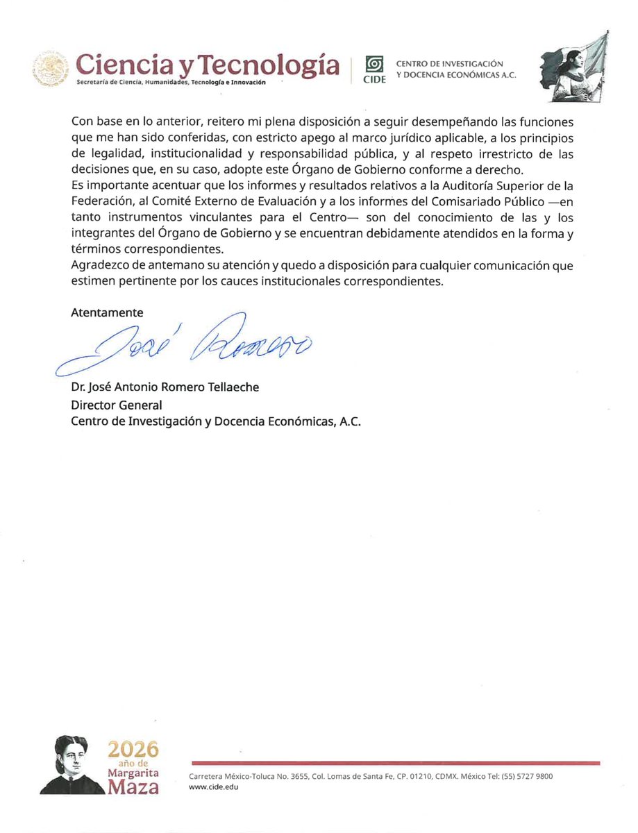 Dice el director espurio del <a href="/CIDE_MX/">CIDE</a>, Romero Tellaeche, que lo van a tener que sacar con los pies por delante porque sigue en el cargo y no se va.

Increíble que un plagiador que llegó torciendo las leyes, que atacó a la comunidad y convirtió al CIDE en botín siga aferrándose.