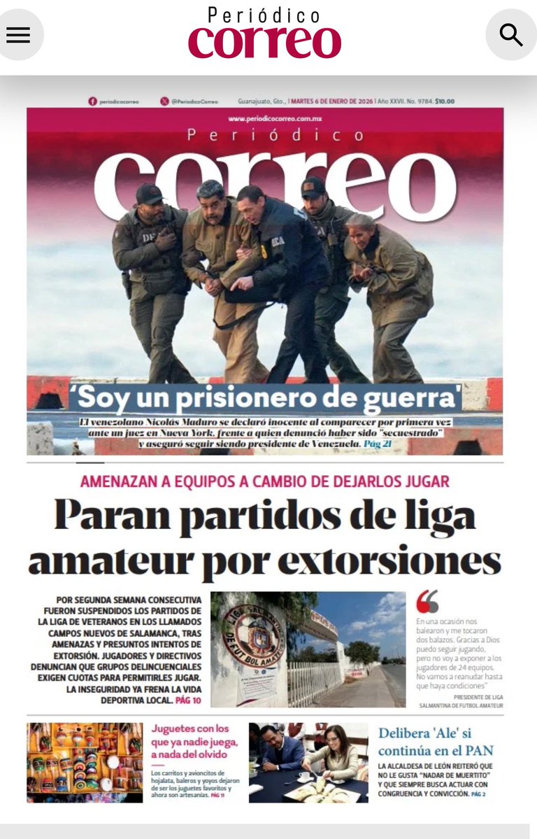 Martes 6 de enero 2026

“PARAN PARTIDOS DE LIGA AMATEUR (de futbol) POR EXTORSIONES” 

Así nos lo cuenta <a href="/arnoldocuellaro/">Arnoldo Cuéllar</a> en #HoyEsRisco, ya habían denunciado en Salamanca EXTORSION para dejarlos jugar. 

Vía <a href="/PeriodicoCorreo/">Periódico Correo</a>
