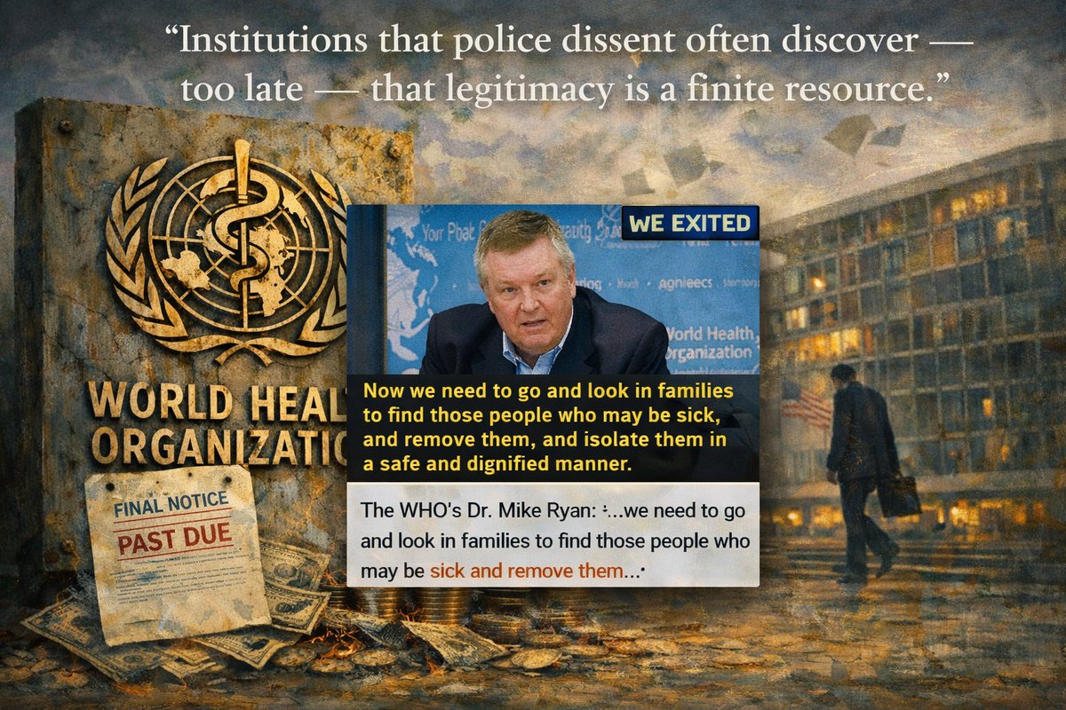 1/🧵The WHO just got a taste of its own medicine.

For years, they helped normalize silencing dissent. 

They even threatened to invade our homes to remove children and family suspected of being 'infected with Covid.' ‼️

Now they've been effectively demonetized—by a nation