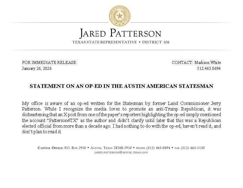 Office of State Representative Jared Patterson tweet media