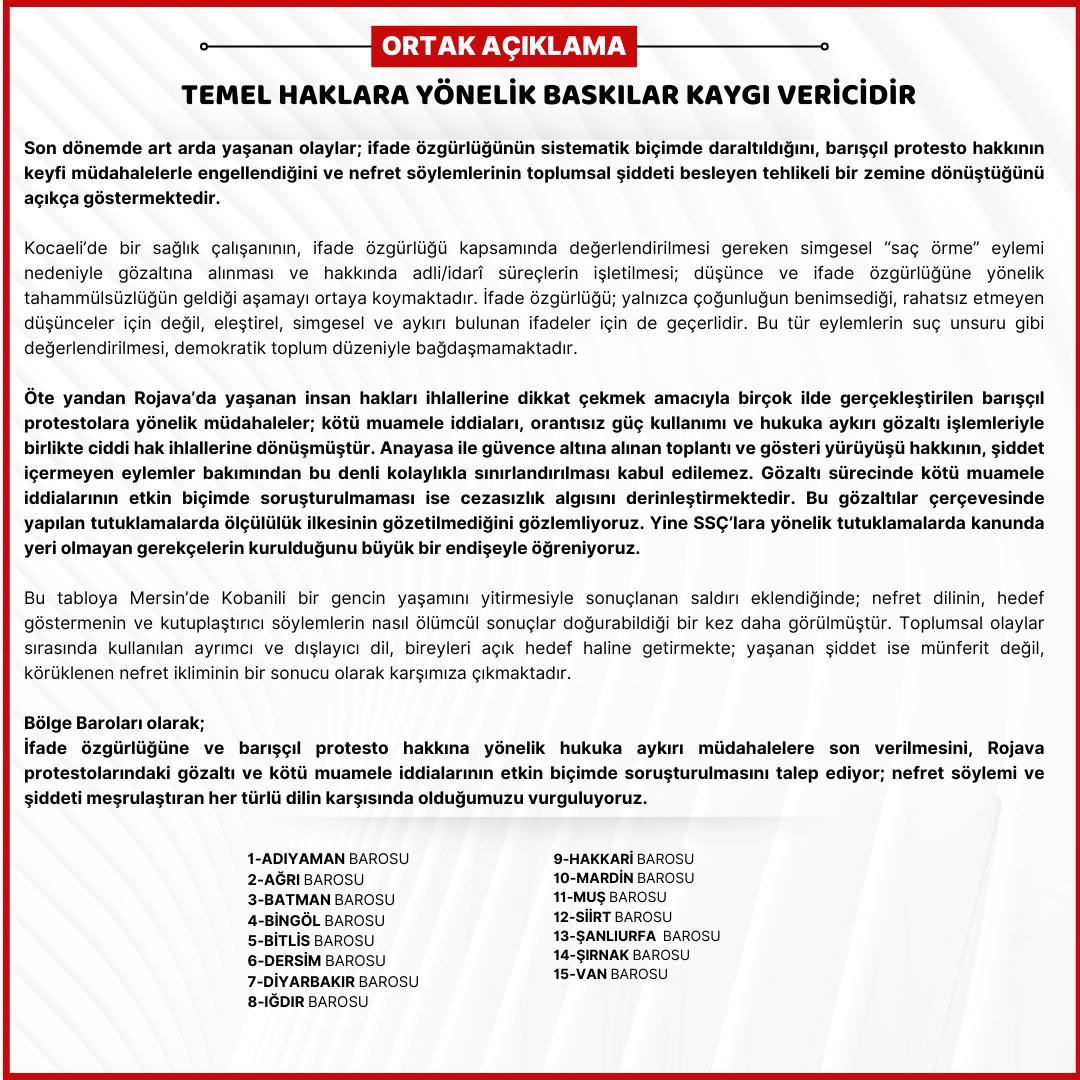 Bölge Barolarından ortak açıklama
<a href="/AdiyamanBarosu/">ADIYAMAN BAROSU</a>