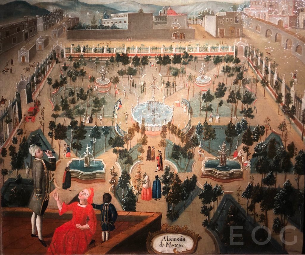 #Sabíasque la Alameda de la #CDMX es el parque público más antiguo del continente? Data de 1592 del reinado del Virrey Luis de Velasco y Castilla. Su nombre viene de los álamos que se sembraron en el lugar con el fin de que secaran los suelos. Así lucía la Alameda en el s. XVIII.