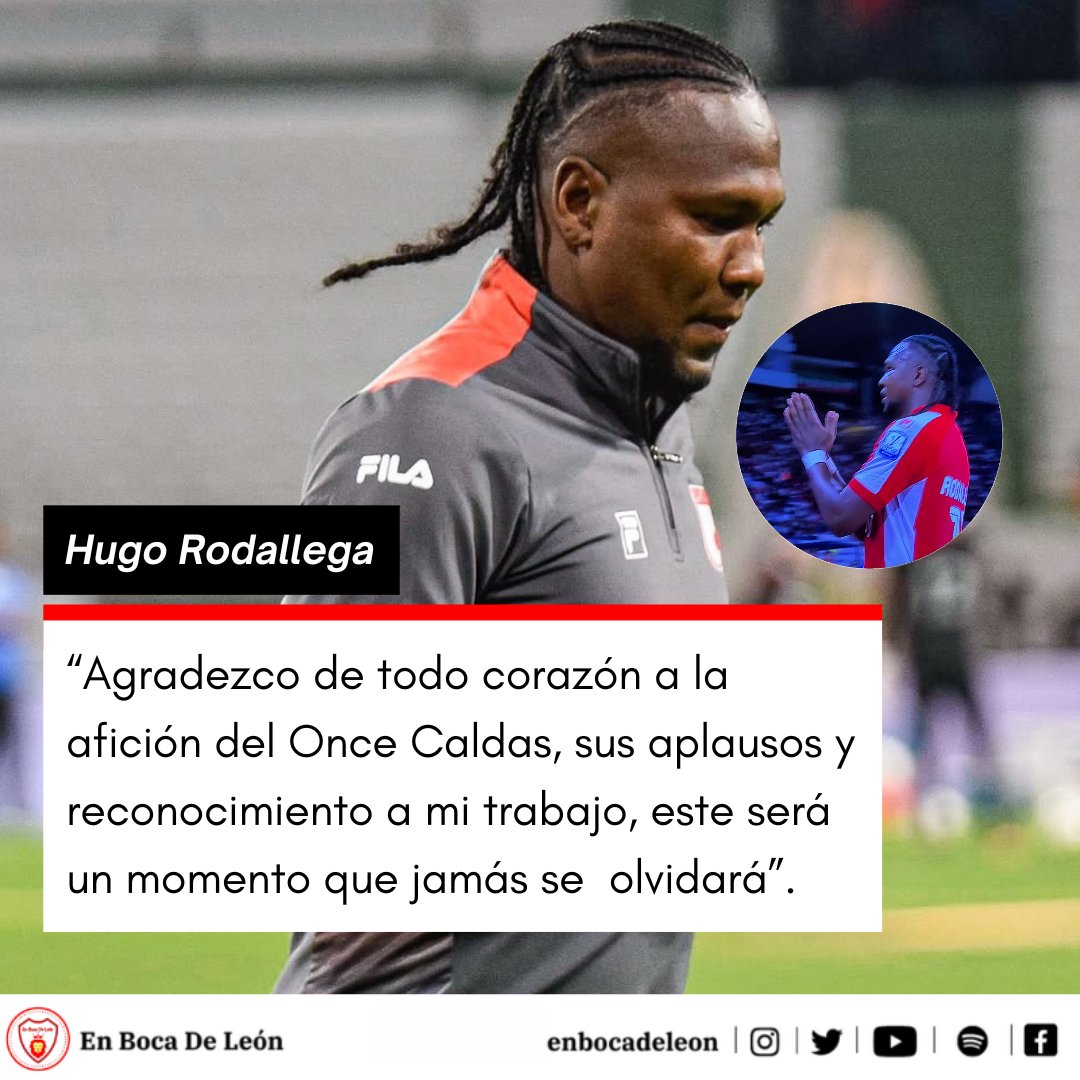 🫂Hugo Rodallega agradeció el respeto que recibió de la afición del Once Caldas 🤍 al ser aplaudido tras salir del campo de juego.

🎯Declaraciones: @rodallega20 (IG)