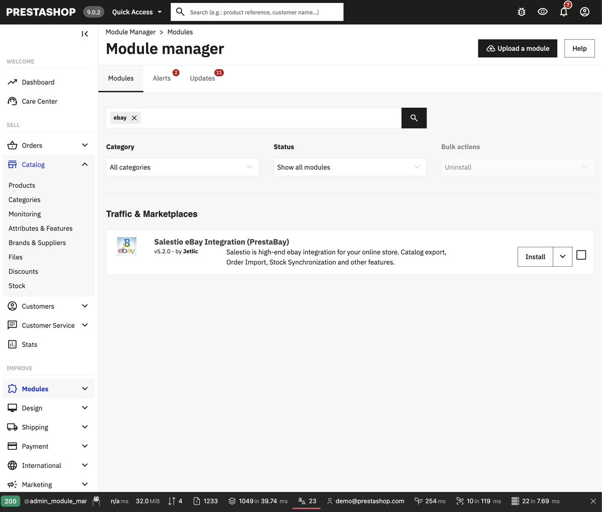 During testing Salestio with <a href="/PrestaShop/">PrestaShop</a> 9, we were very surprised by how good the 9 version is. It's almost as good as the old 1.6 version (which a lot of merchants love).  But we think it's even better, as it is built with a more modern stack
#PrestaShop #MarketplaceSync #eBay