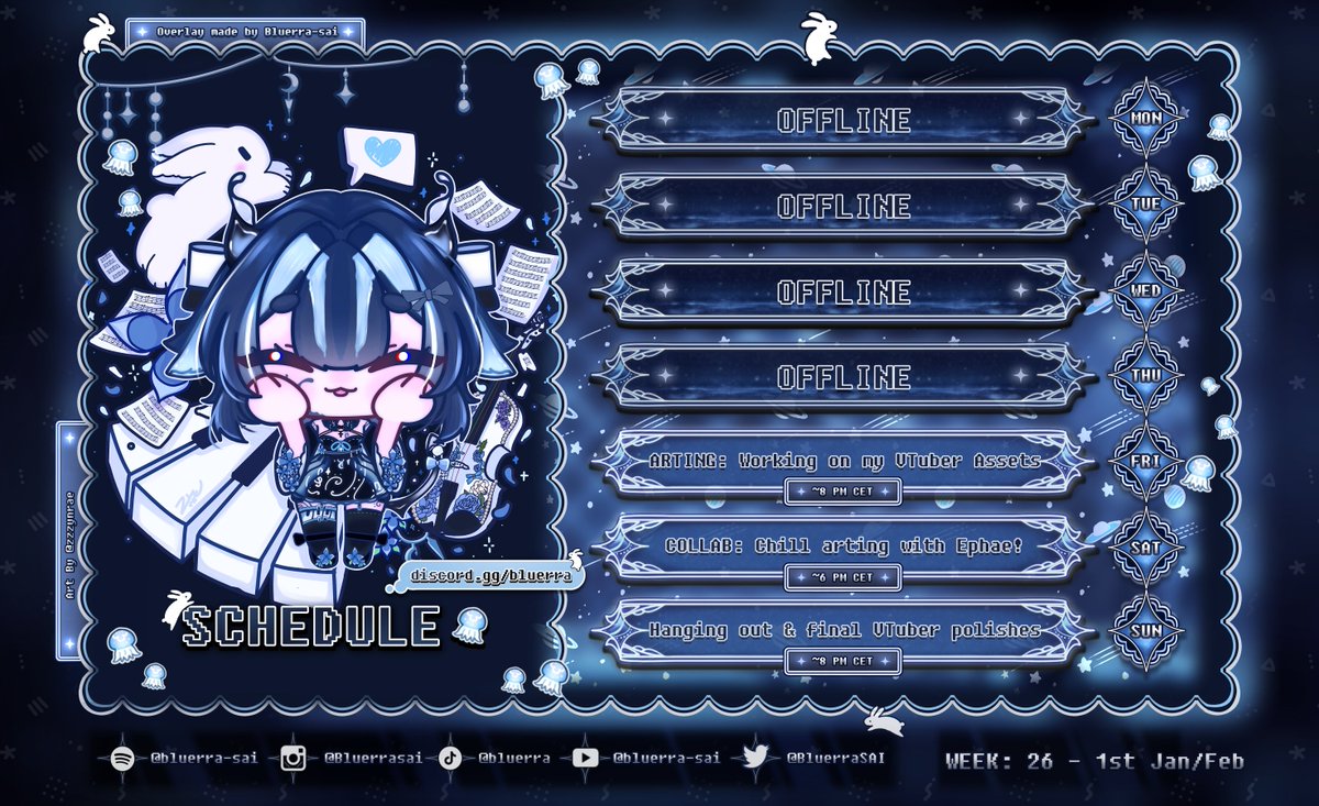 🐟 ‧₊˚ I have schedule for u 👉👈
Final crunch this week, let's get this done!!!
╭──────────────.★..─╮ 
- Friday ~8:00 PM CET 
- Saturday ~6:00 PM CET 
- Sunday ~8:00 PM CET 
╰──────────────..★.--╯