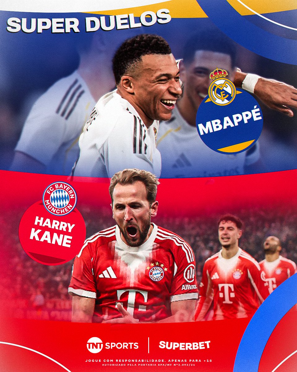 TNTSportsBR's tweet photo. Super duelo de artilheiros que estão jogando muita bola nessa temporada da maior competição de clubes do mundo! ⚽👏 Quem leva a melhor na sua opinião: Mbappé ou Kane? 🔥 #SBCH https://t.co/oIzMm7n7Jf