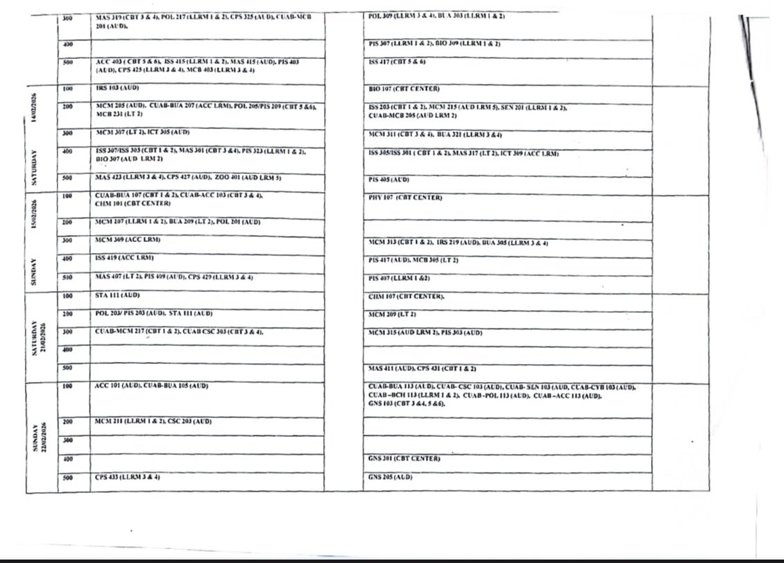 cuab_trends's tweet photo. The provisional examination timetable for the 2025/2026 academic session for Crescent University Part-Time students under the Centre for Sub-Degree and External Degree Programme (CESEDEP).
For a copy of the timetable, please send a direct message.
#examtimetable #cuab https://t.co/inZ2rmzFyP