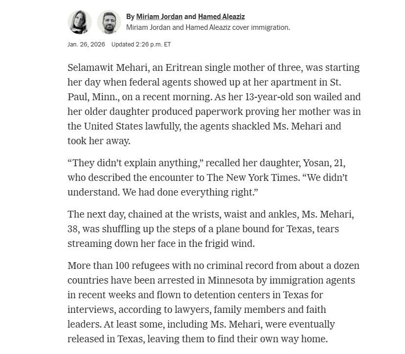 ReichlinMelnick's tweet photo. You have to read this article. Operation PARRIS is one of the worst things the Trump admin has done. The goal is to indiscriminately round up 5,600 legally present refugees and then ship them to Texas to be interrogated about their status. People who did NOTHING wrong. https://t.co/BQSJBCxvVC