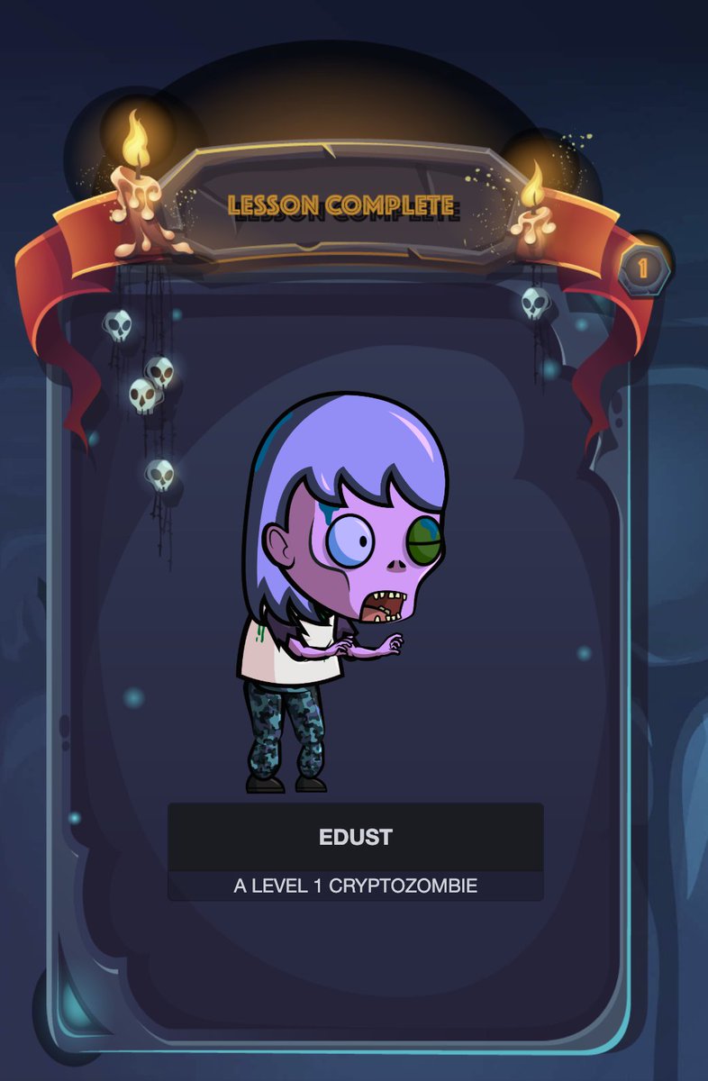 starting my web3 journey again🤥 Day 1/365 completed Lesson 1 of  CryptoZombies! (visual representation of me trying to get on the track)
