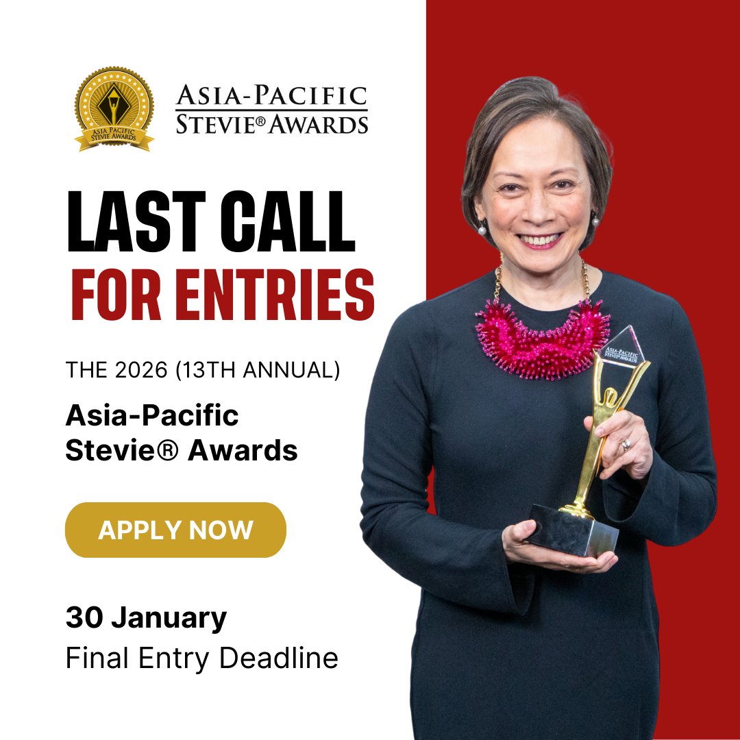 There’s still time to enter the 13th annual Asia-Pacific #StevieAwards!
⏰ Final Extended Deadline: Fri, 30 Jan (will not be extended again)
🌏 Open to all orgs across 29 #APAC markets
🏆 Winners announced 12 Feb | Ceremony 17 Apr in Macau
Choose from hundreds of awards