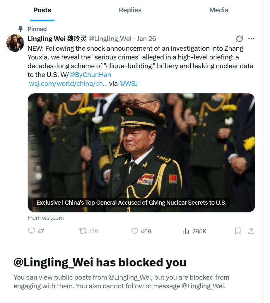 Lingling Wei is the ONLY source of the rumor that Zhang Youxia sold nuclear secrets to the US.

She does not name any sources in her WSJ article.
And she blocks anyone who points out her lies.

Here's why she's clueless about China:

In China, any official at or above the