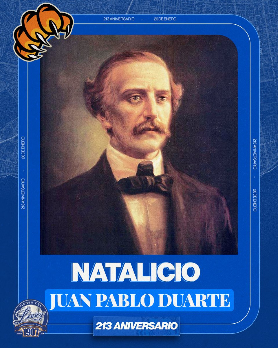 TigresdelLicey's tweet photo. En el marco del 213 aniversario del natalicio de Juan Pablo Duarte, rendimos homenaje al Padre de la Patria y a los valores que cimentaron nuestra nación. 🇩🇴⚾

#Licey 💙 https://t.co/mGtvijEKrn