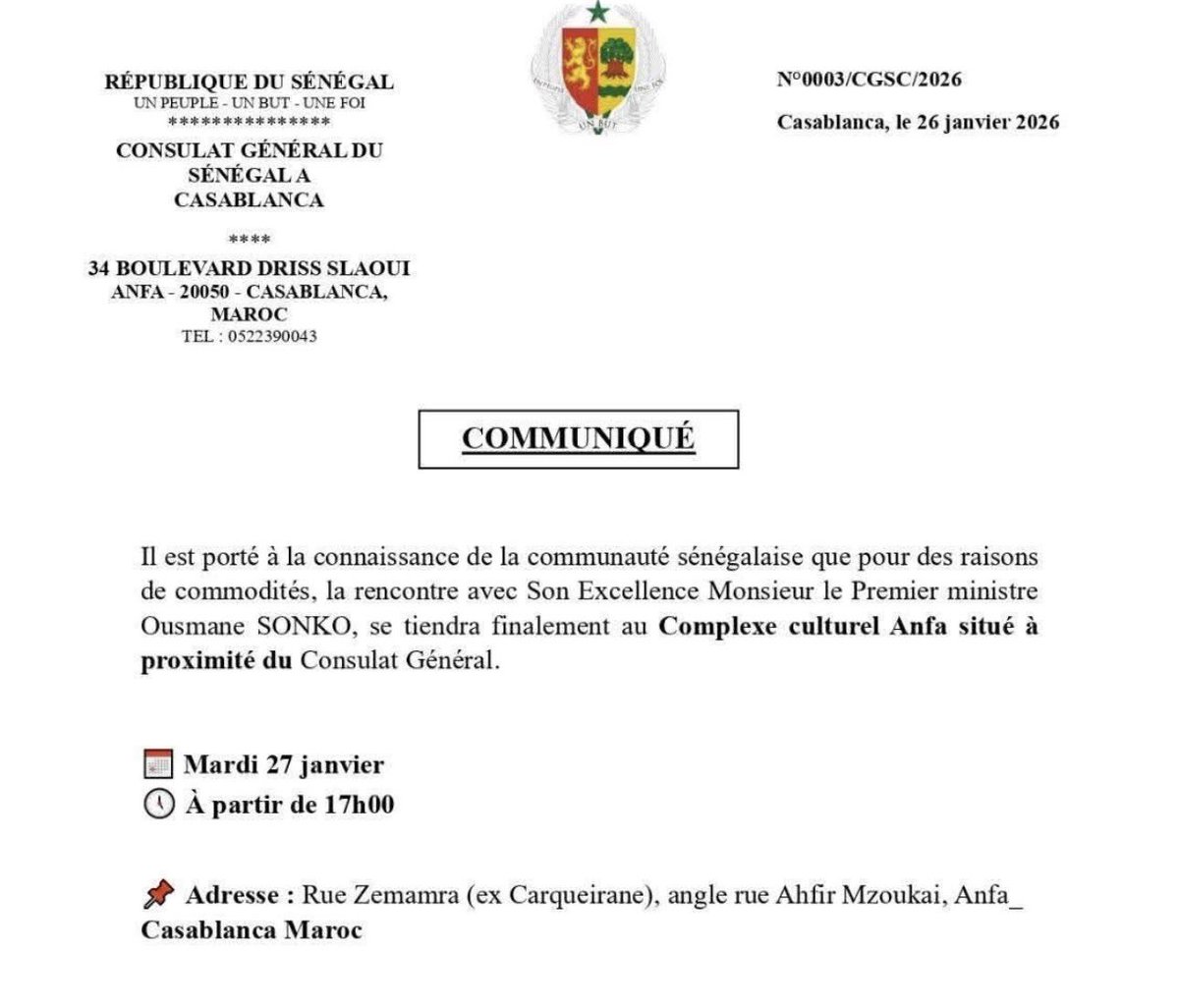 Maroc: Rencontre Entre Sonko et La Diaspora…  a partir de 17h00… à la Rue Zemamra (ex Carqueirane), angle rue Ahfir Mzoukai, Anfa_ #Casablanca