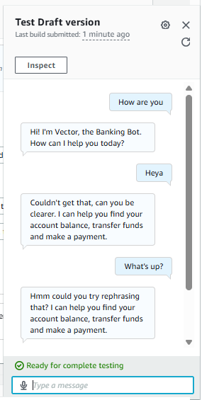 bahdvec's tweet photo. Just built my first AI chatbot with Amazon Lex.
- Created intents & greetings
- Designed user-friendly fallback responses
- Learned how confidence scores shape conversations
This is the start of a banking chatbot, next up: custom slots & smarter interactions. https://t.co/YagOKPNzKZ