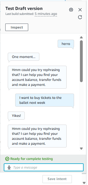 bahdvec's tweet photo. Just built my first AI chatbot with Amazon Lex.
- Created intents & greetings
- Designed user-friendly fallback responses
- Learned how confidence scores shape conversations
This is the start of a banking chatbot, next up: custom slots & smarter interactions. https://t.co/YagOKPNzKZ