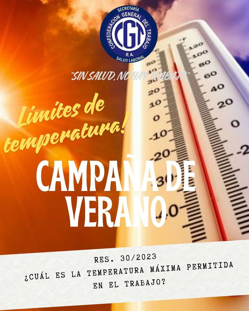 Con las altas temperaturas del verano, desde la Secretaría de Salud de la CGT queremos recordarles cuáles son sus derechos frente al calor en el lugar de trabajo.

instagram.com/p/DT_WJvHj2J2/…