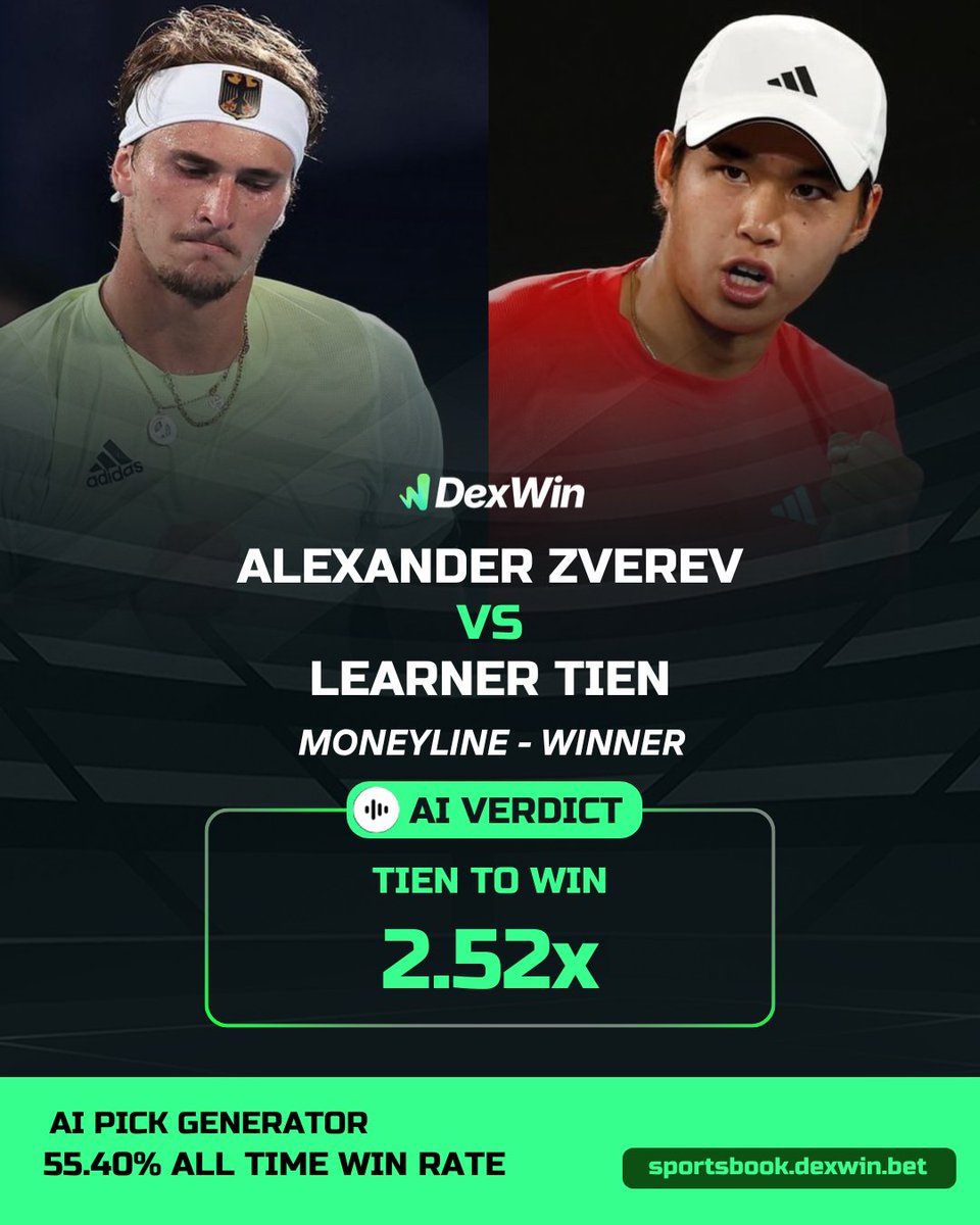 🎾 Quarterfinal Alert! Zverev faces the rising star Tien Down Under. Can  the underdog upset the favorite? 🇦🇺 Check out our Betting Predictions  Today for this massive clash. Bet with Best Odds /