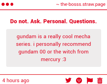 b0ssofnothing's tweet image. I would never. Doppio is my darling.

What the hell is a mecha. //tytytyytyty i NEED to get into gundam

Sorry, no.