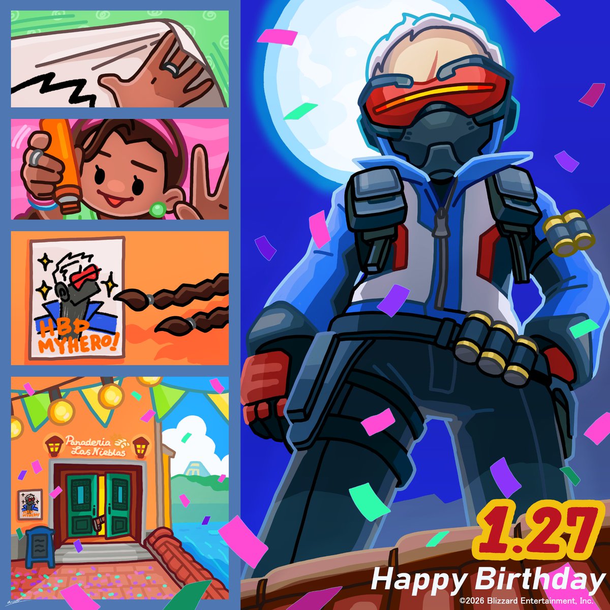 本日1月27日はソルジャー76の誕生日！🎉🎂

#オーバーウォッチ2 をつけて、みんなでお祝いメッセージやソルジャー76のベストプレイをシェアしましょう！

ストーリーも要チェック！👀
📖overwatch.blizzard.com/ja-jp/heroes/s…

🎨<a href="/axolotl830/">🌿axolo🌿</a>